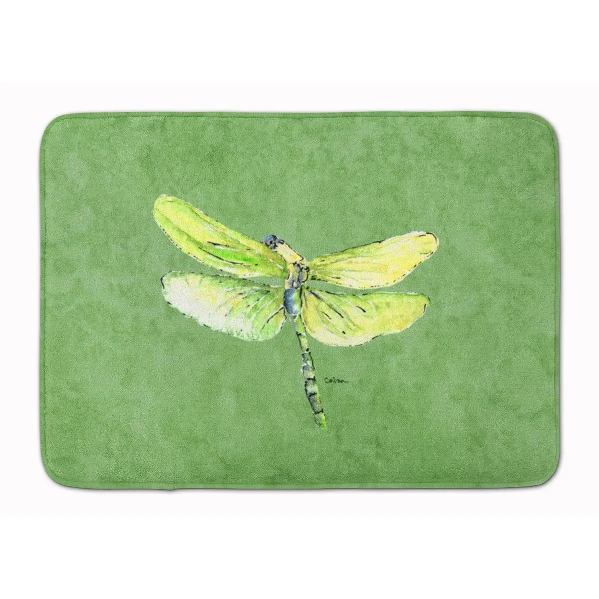 Plush Design Bath Mat, Dragonfly & Avocado Pattern, Machine-Washable Memory Foam Rug for Household Textiles, Plush Design Bath Mats