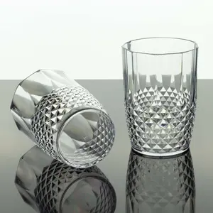 6-Pack Transparent Plastic All-Purpose Cups 16oz, Crystal Cut Style Clear - Shatterproof Short Tumblers