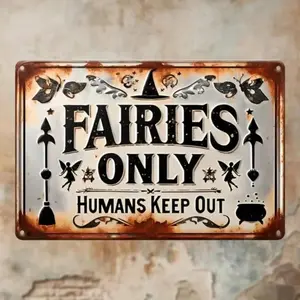 Vintage Aluminum Wall Sign Hanging Plaque Art Fairy Village Rustic Home Garden Outdoor Decor