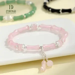 New Green Dongling Cat Eye Stone Bamboo Knot Crystal Bracelet for Women  High Grade White Agate South Red Handstring Jewelry