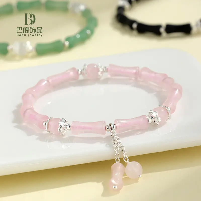 New Green Dongling Cat Eye Stone Bamboo Knot Crystal Bracelet for Women  High Grade White Agate South Red Handstring Jewelry