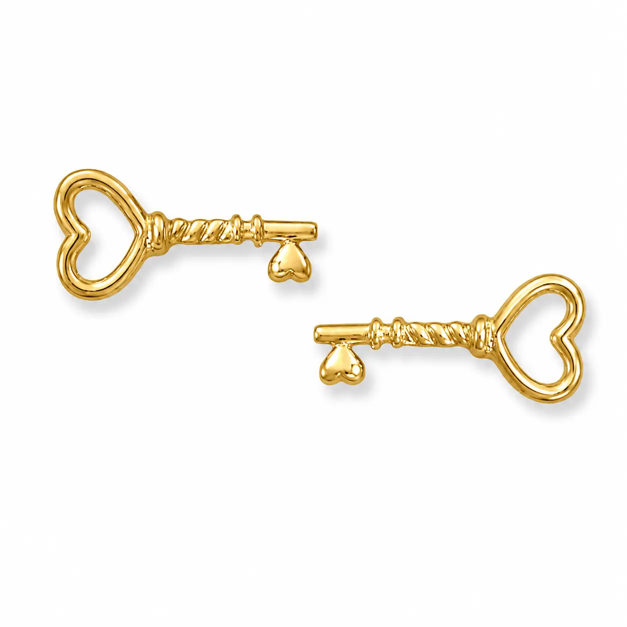 Heart Key Stud Earrings 14K Gold Plated 925 Sterling Silver 14.3mm
