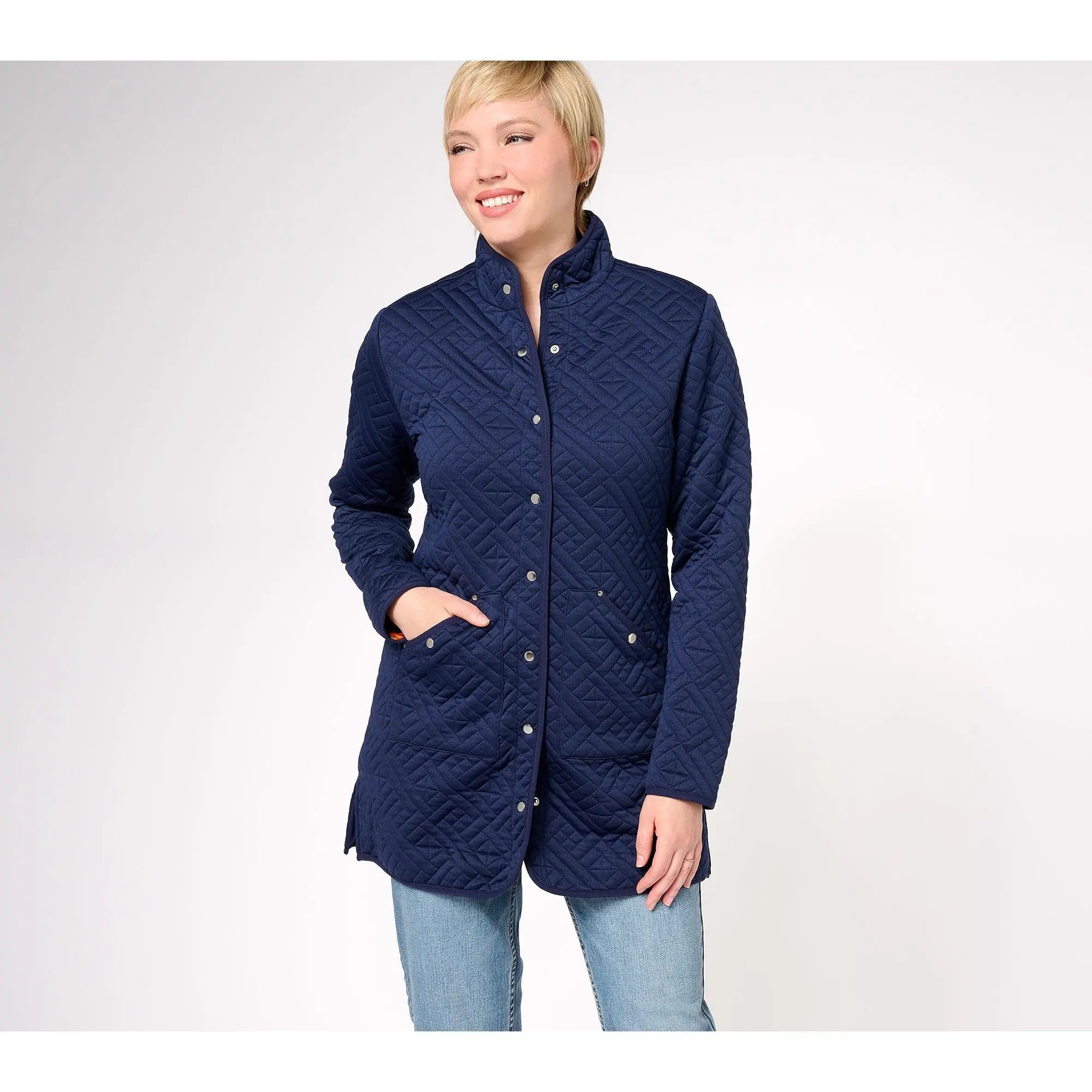 Sport Savvy Petite Quilted Knit Car Coat w/ Printed Lining