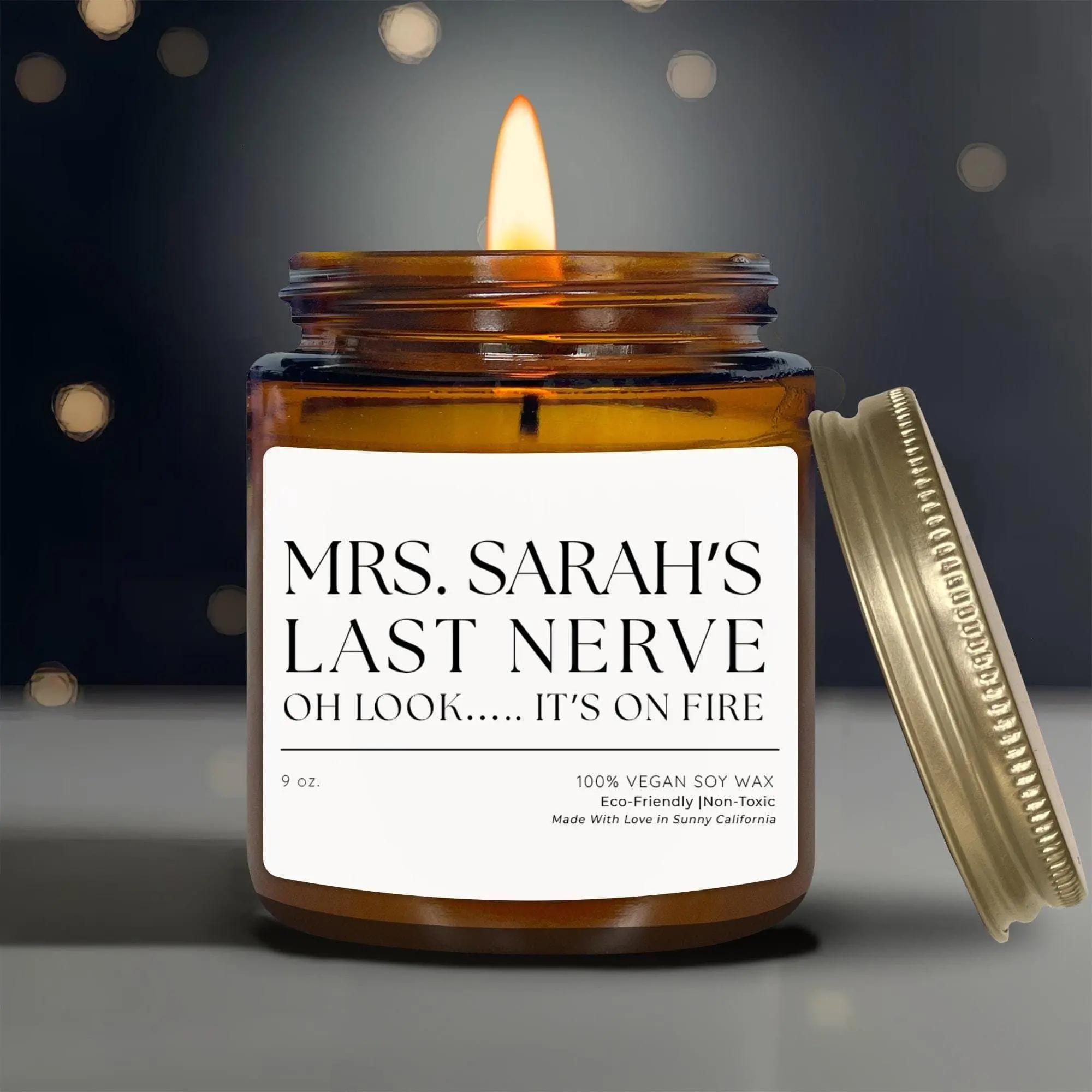 Teacher's Last Nerve Personalized Candle, Thank You Gift For Teacher, Funny Soy Wax Candles, Appreciation Week, (PC-1SCH)