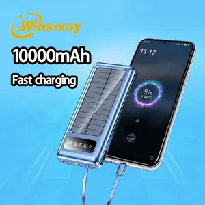 Charger Power Bank 10000mAh Built in 4 Cables and Hand Crank, Portable Charger 22.5W Fast Charger 6 Outputs & 4 Inputs External Battery Pack with Bright Flashlight and Compass