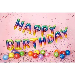 134" x 14" Happy Birthday Rainbow Script Mylar Balloon