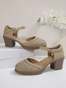 Women's Fashionable Hollow Out Design Heeled Rubber Sandals, Trendy Sandals, Elegant Minimalist Sandals, Elegant Pointed Toe Chunky Block Heel High Heel Sandals for Party, Daily Clothing Decor for Women & Girls, Footwear