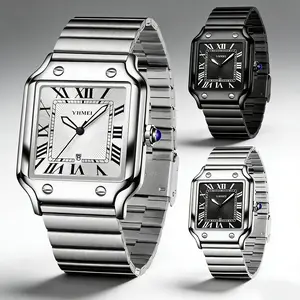 [Mother's Day Gift]Unisex Silver Square Watch Roman Numerals Date Display - Luxury Stainless Steel Analog Waterproof Wristwatch for Men Women - Old Money Aesthetic Style - Classic Business Casual Fashion Gift