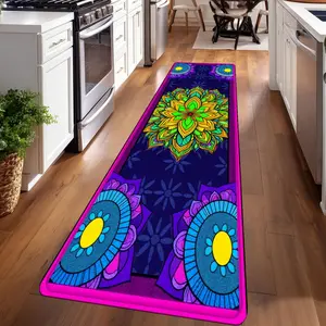 1PC， Ramadan Kareem Islamic Geometric Mandala Patterned strip rugs, home décor, bathroom mats, entryway mats, bathroom non-slip mats, indoor entrance rugs, bedroom bedside mats, kitchen mats, hallway rugs, flannel sponge rugs, hallway runner rugs