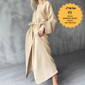 Joy 4-Layer Gauze Muslin 100% Cotton Kimono Robe | One Size Fits Most Fits best: 5'4" and up, around 110 lbs and up, sizes S to XL.