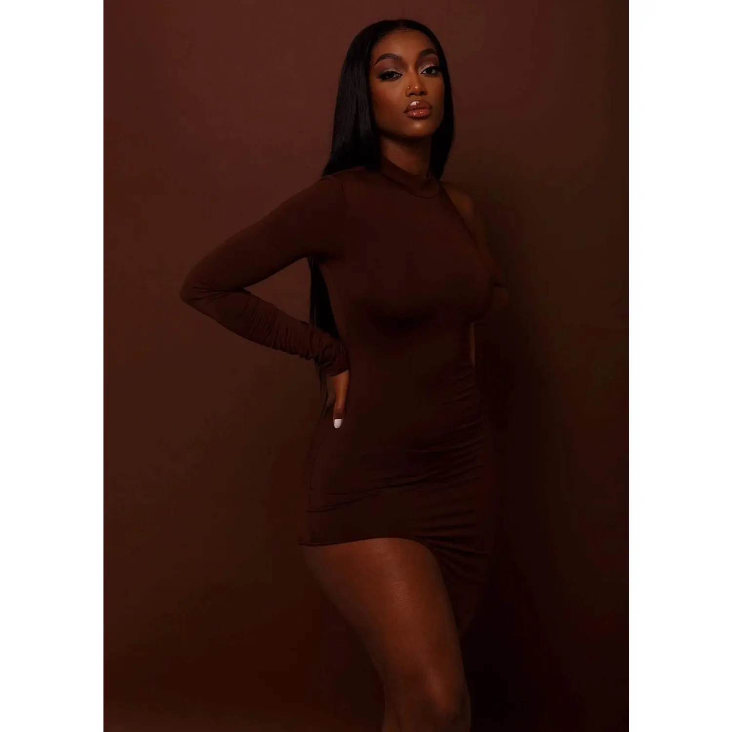 knee length dresses for ladies Elegant Sexy One Shoulder Long Sleeves Bodycon Black Bodycon Dress Black / XL