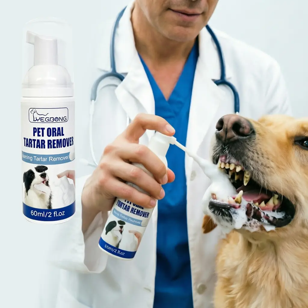 Veterinary-Recommended Pet Oral Care Foam Cleaner for Dogs & Cats (60ml, Honeysuckle & Mint) - Glycerin-Infused, No Brushing Needed, PH Balance Product, Bad Breath Fix, Plaque Control, Prevents Dental Calculus, 12-Hour Fresh Breath