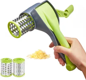 Cheese Grater with Handle, Kitchen Parmesan Cheese Grater with 2 Stainless Steel Drums, Rotary  Handheld for Grating, Shredding Hard Cheese, Chocolate