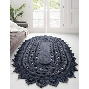 Navy Blue Braided Jute Rug