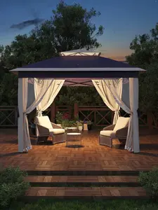 GAOMON 11x11 Pop Up Canopy Tent with Mosquito Netting, Outdoor Canopy Shelter Easy Setup, Water & UV Resistant - Navy & Beige