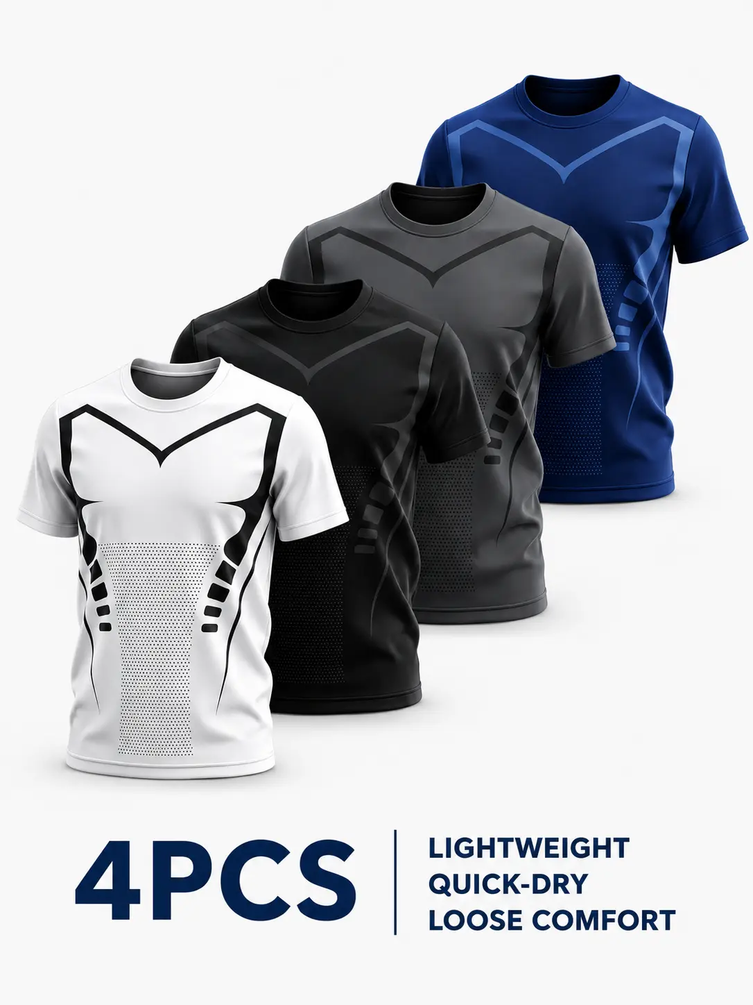 Men's 4 Pack Fitted Graphic T-Shirts, Quick-Dry Performance Tops with Breathable Mesh, Short Sleeve Crew Neck for Gym Workouts & Running