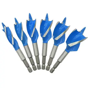 Auger Drill Bit Set for , ?1/2", 5/8", 3/4", 7/8", 1" and 1-1/8" Inch Size, 6-   Drill Bit with Hex Shank Quick Change for Hardwood and Softwood, Plastic, etc