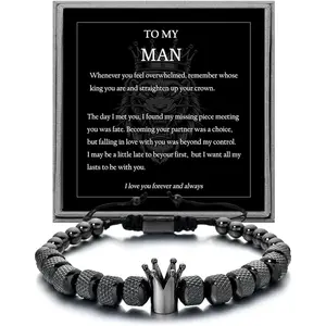Adjustable Gifts for Men To My Man Bracelet- Straighten Your Crown for Boyfriend Husband, Adjustable Bead Men's Stainless Crown Anniversary Christmas Gifts for Men