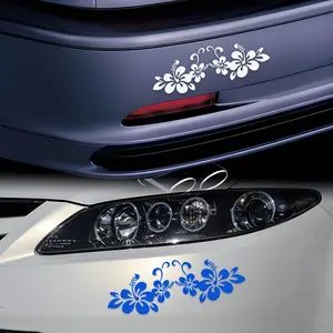 JDM Hawaiian Hibiscus Reflective Car Stickers Decoration Motorcycle Scooter Body Window Windshield Bumper Stickers Accessories