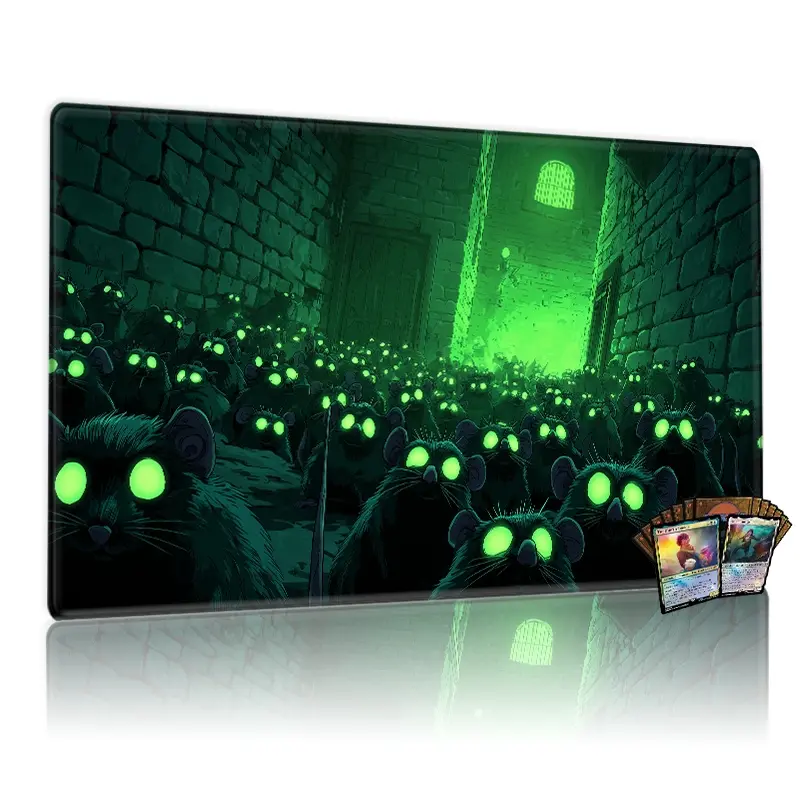 Green Eyed Rats in Dungeon TCG Playmat - Gaming Mouse Pad 12x24inch Non-Slip MTG Playmat, Suitable for Family Gatherings & Party Card Games, Ideal Gift for TCG Enthusiasts, Gaming Mousepad, Gaming Room Accessories