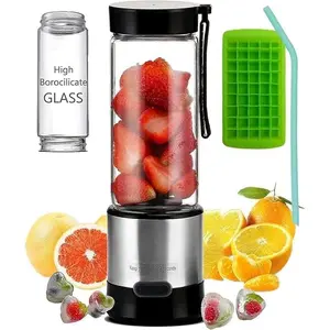 Portable Smoothie blender  Glass bottle USB rechargeable mini Handheld Ice Shakes Cup blend juicer Cordless blender bottle Personal smoothies maker Fruit mixer