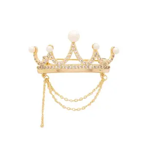 High-end Elegant Pearl Crown Chain Brooch High-end Fashion Versatile Corsage Fixed Clothing Accessory Pin for Women
