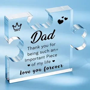 Dad Gifts from Daughter Son, Desk Decor Acrylic Puzzle Plaque - Father Daddy Fathers Day Birthday Gifts Dad Who Want nothing