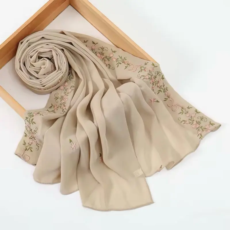 Chiffon scarf with floral and rhinestones