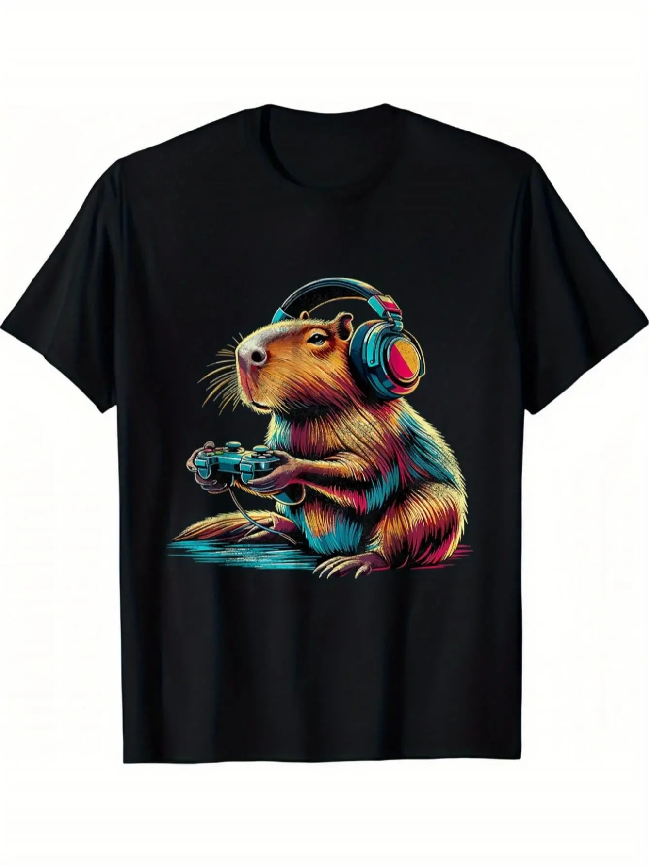 Gamer Capybara Tee | "Game On" Graphic Shirt for Boys | Soft Black Cotton Crewneck | Cool Back to School Top | Funny Gaming Gift for Teens