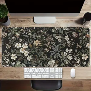 Floral Pattern Desk Mat, Xxl Extra Large Rubber Mouse Pad, Sewn Edges, Washable Non-Slip Keyboard Pad, for Computer, Office, Gaming