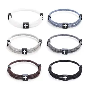 Cross Bracelet Bless You Kids Men Teen Bracelet Elastic Fashionable Wristbands Jesus Bracelet