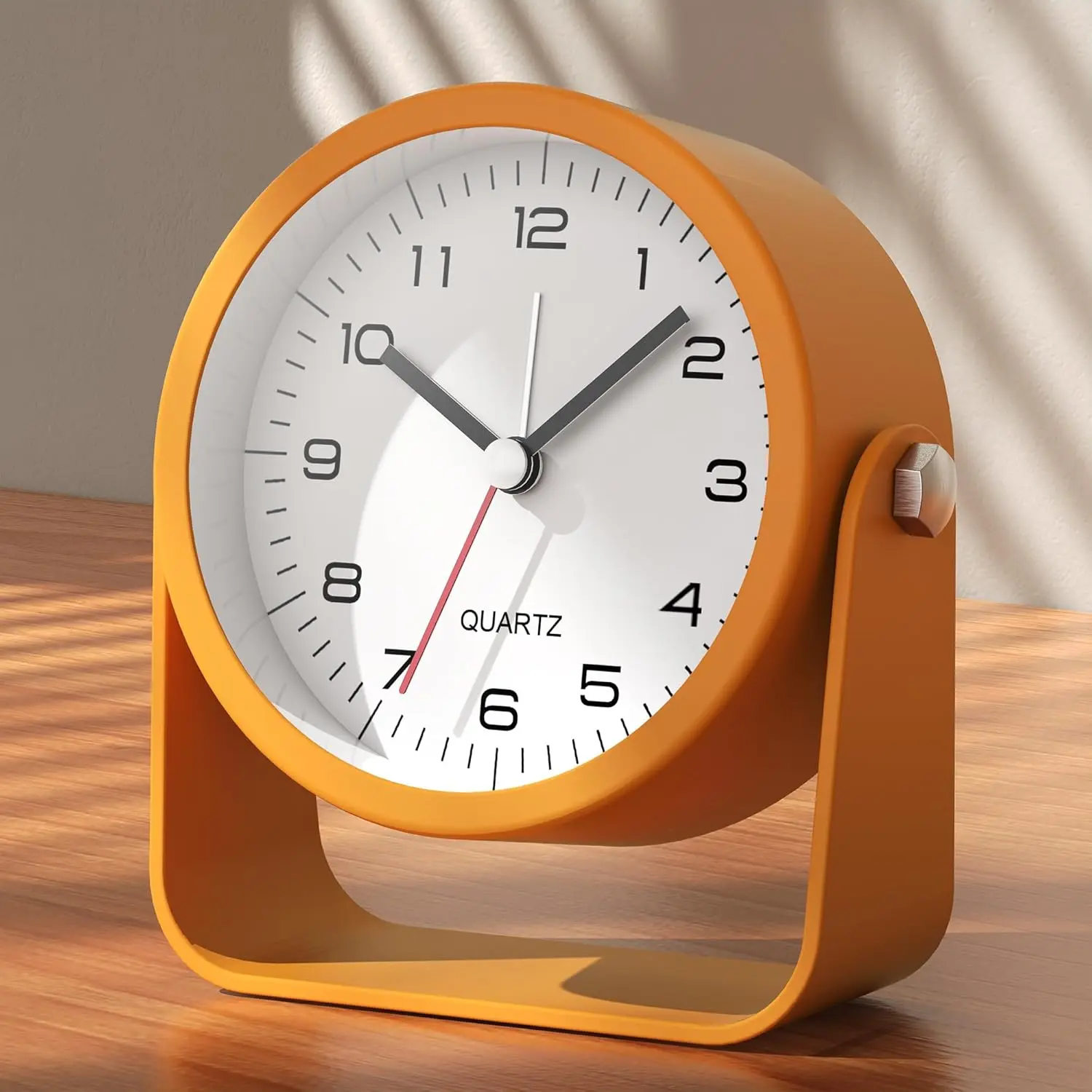 3.5 Inch Small Analog Alarm Clocks,Battery Operated Desk Clock,Cute Table Clock with Light,Adjustable Angle for Travel,Bedside,Bedroom,Kids,Living Room Decor(Orange)