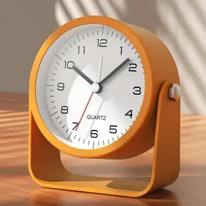 3.5 Inch Small Analog Alarm Clocks,Battery Operated Desk Clock,Cute Table Clock with Light,Adjustable Angle for Travel,Bedside,Bedroom,Kids,Living Room Decor(Orange)