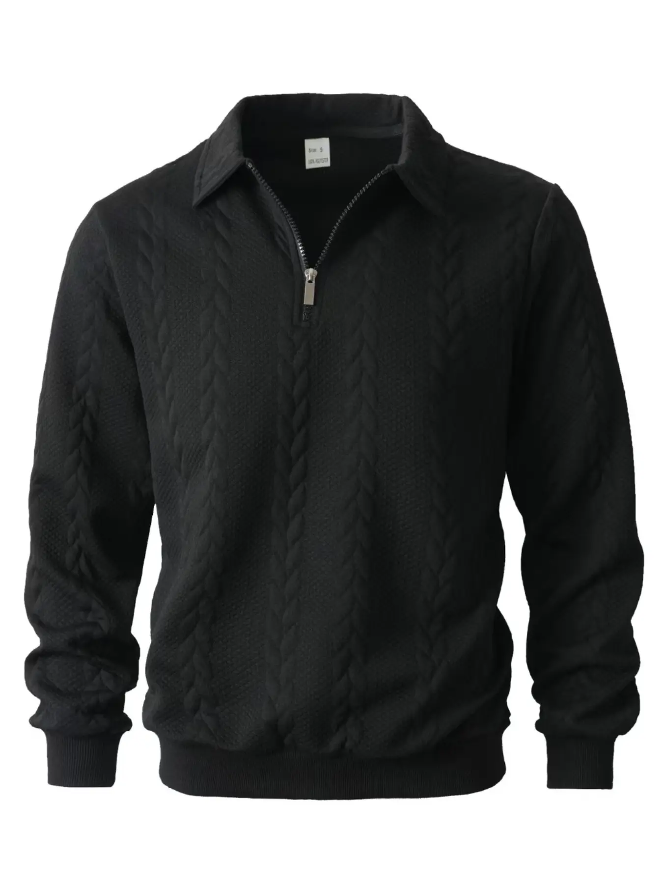 A men's solid-color, plain semi-open zipper sweatshirt, Tops, warm, windproof and comfortable, casual long-sleeved lapel, collared, suitable for autumn and winter wear, daily outfit, Casual Fashion Sweatshirt