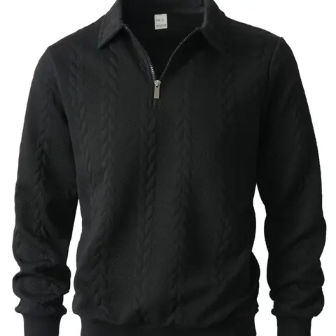 A men's solid-color, plain semi-open zipper sweatshirt, Tops, warm, windproof and comfortable, casual long-sleeved lapel, collared, suitable for autumn and winter wear, daily outfit, Casual style sweatshirt