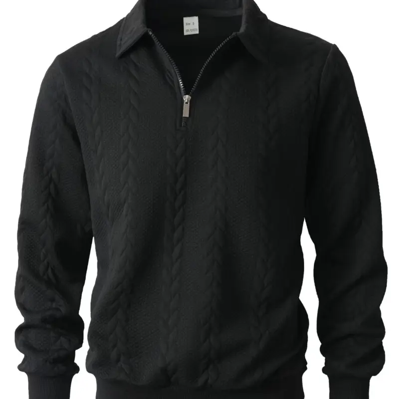 A men's solid-color, plain semi-open zipper sweatshirt, Tops, warm, windproof and comfortable, casual long-sleeved lapel, collared, suitable for autumn and winter wear, daily outfit, Casual style sweatshirt