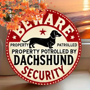 Vintage Metal Warning Sign with Long Bodied Short Legged Dog Patrol Humor Wall Decor for Home Bar Cafe Garage Unique Funny Gift Idea
