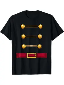 Black Casual Short-Sleeve Men'S Sports T-Shirt Featuring a Nutcracker Soldier Design for Christmas And, Weighing 220G.This Versatile Crew Neck Top Is Perfect for Daily Wear And Casual Outings, with a Drop Shoulder Style for Added Comfort