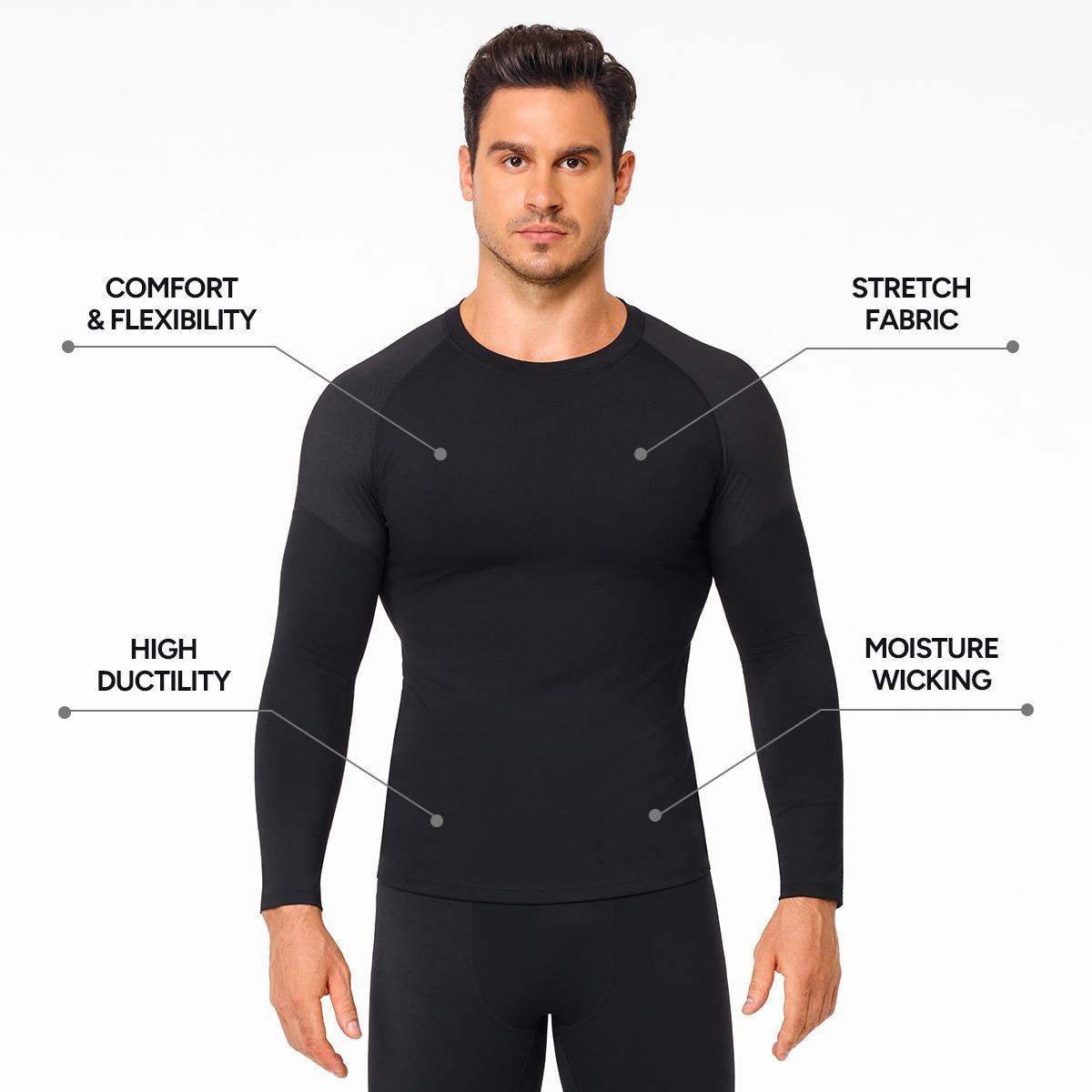 Nebility Men's Sports Outdoor Sweat Underwear Set Fitness Compression Quick-Drying Long-Sleeved Sports Set Base Layer Set