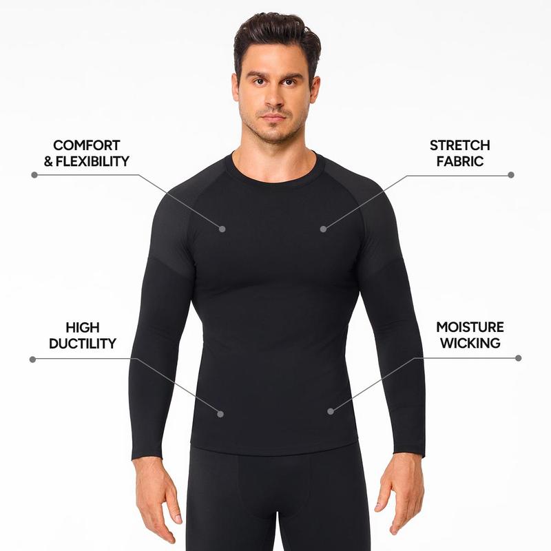 Nebility Men's Sports Outdoor Sweat Underwear Set Fitness Compression Quick-Drying Long-Sleeved Sports Set Base Layer Set