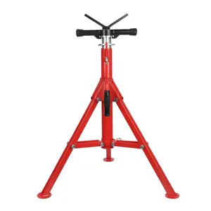 Red Heavy-Duty Adjustable Folding Pipe Stand, 28''-52'' Height Range, Steel Pipe Jack Stand with 2500 lb Load Capacity, Portable Legs for Automotive&Industrial Use