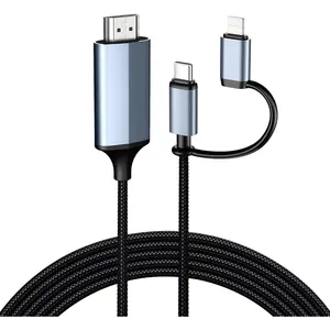 2-in-1 Lightning & Type C to HDMI  [6FT], HDMI  for , Dual Interface for  iPhones (16/15/14/Pro/Max) & iPad Pro/Air, Sync Video and Sound (Not for Laptops or Android phones)