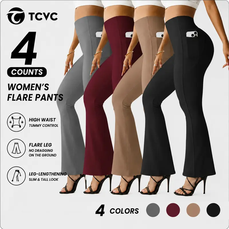 TCVC Women's High Waisted Flare Leggings with Pockets, Buttery Soft Bootcut Yoga Pants, Tummy Control, Lightweight & Fleece Lined Options for Fall Winter