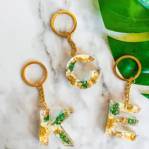 Initial Daisy Pressed Keychain