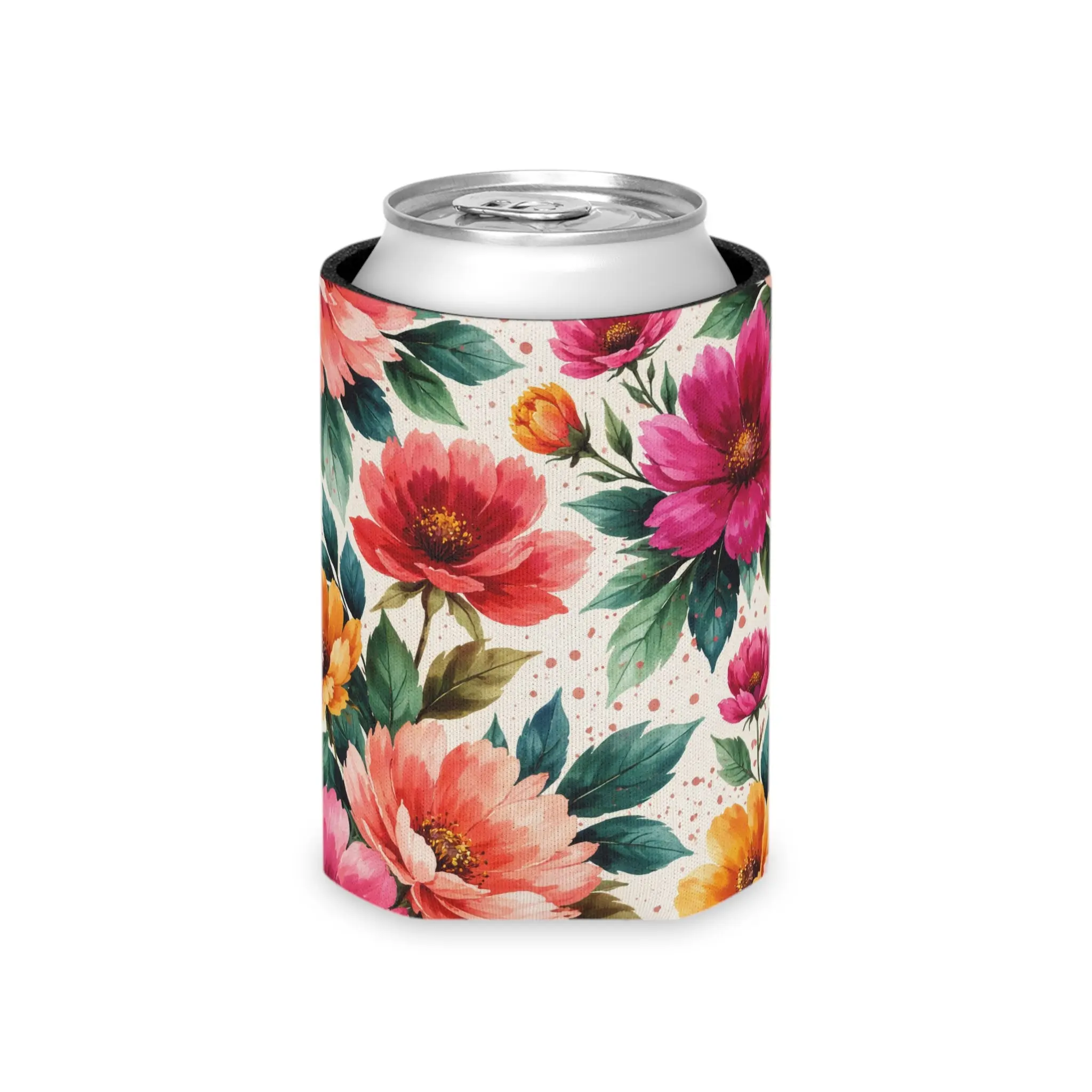 Foam Grip Lined Koozie, Electric Wildflower Garden Pattern - Splatter Bloom Collection, Lightweight, Kitchen Utensils Accessory, Suitable for All Seasons