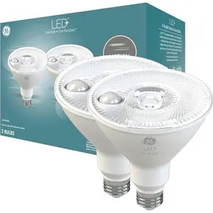 GE Lighting LED+ Motion Sensor LED Light Bulbs, 15W, PAR38 Outdoor Security Floodlight, Warm White (2 Pack)