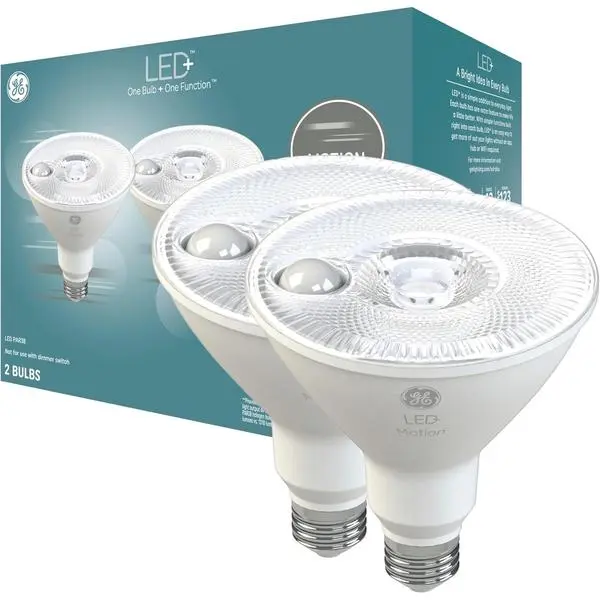 GE Lighting LED+ Motion Sensor LED Light Bulbs, 15W, PAR38 Outdoor Security Floodlight, Warm White (2 Pack)