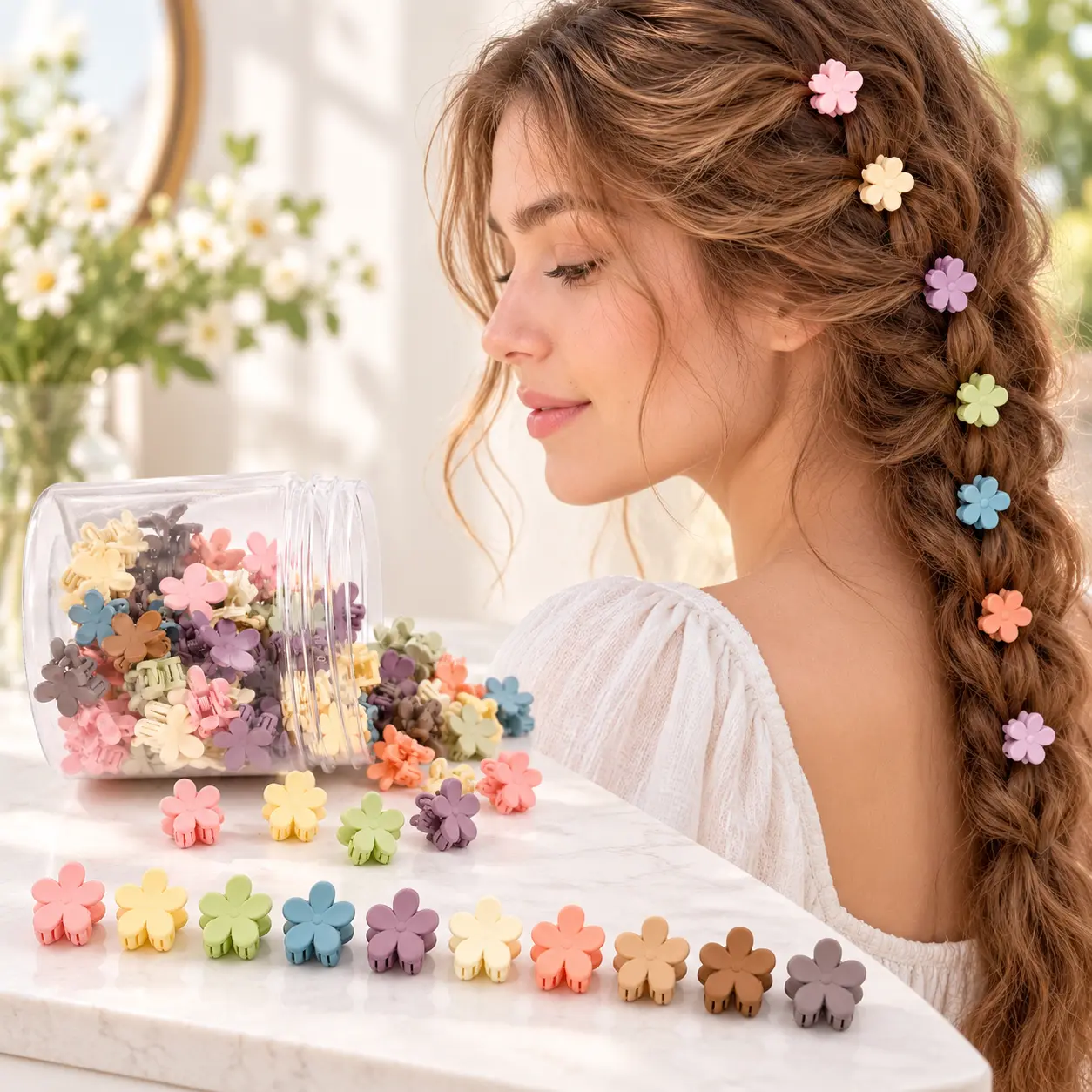 100 Colorful Mini Flower Hair Clips, Floral Hair Clips, Mini Claw Clips, Cute Clamp Hair Clips, Fun Hair Clips, Fashion Hair Accessories, Hair Accessories for Toddlers, Women, Girls and Teenagers, Hair Clip Set - MM2