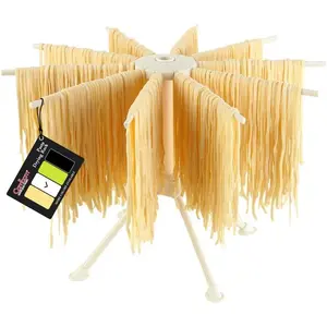 Collapsible Pasta Drying Rack - Spaghetti Noodle Drying Rack with 10 Bar Handles White