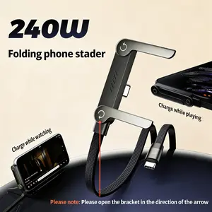 Basemo Stand Charging Cable, 240w Super Fast Charge Dual-In-One Charger & Folding Phone Stand, Compatible with iPhone Samsung Type-C Devices, Charge While Playing